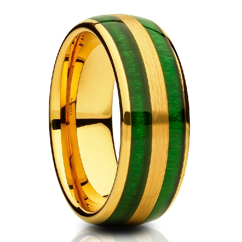 Large rings designed for striking finger impact -Jade Wedding Ring Yellow Gold Tungsten Carbide 8Mm Comfort Fit Mens Size 715