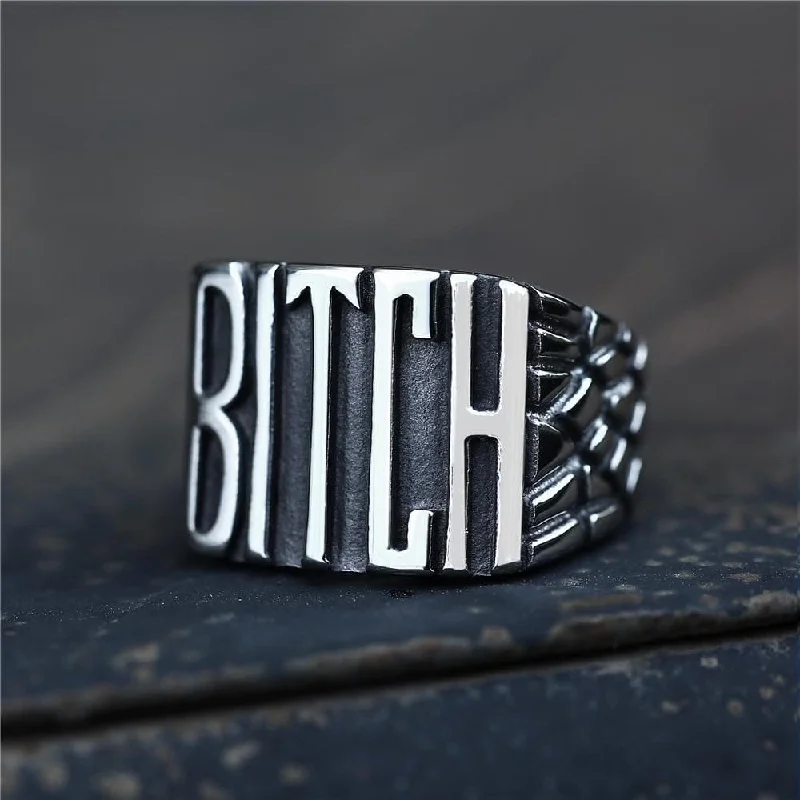 Rings made with earth-friendly gems for sustainability -Letters BITCH Stainless Steel Ring