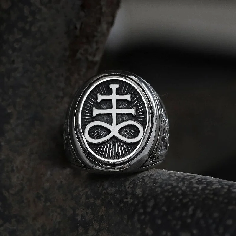 Rings featuring stretch bands for easy sizing -Leviathan Cross Stainless Steel Ring