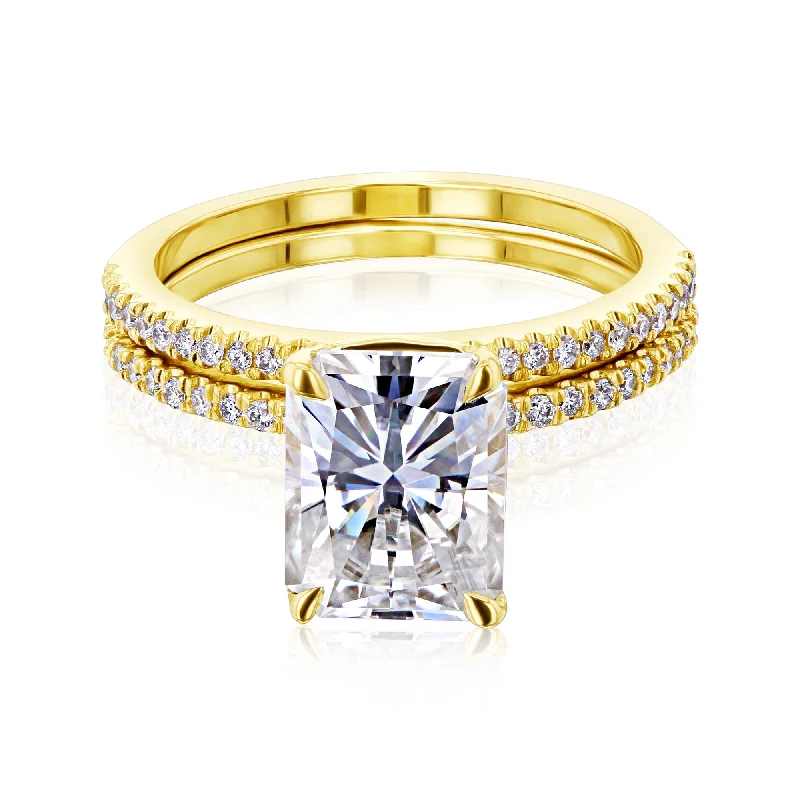 Striking rings with unique cuts for bold looks -Kobelli Grown - Radiant Petite All-Diamond Bridal Set