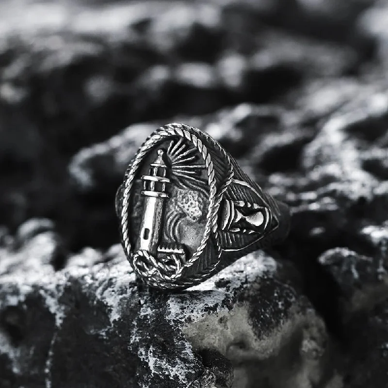 Rings perfect for mixing with thin stacks -Lighthouse Hourglass Stainless Steel Marine Ring