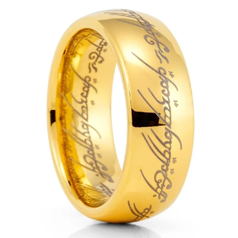 Rings perfect for youth with bright stones -Lord Of The Rings Tungsten Wedding Ring 8Mm Yellow Gold Comfort Fit Anniversary