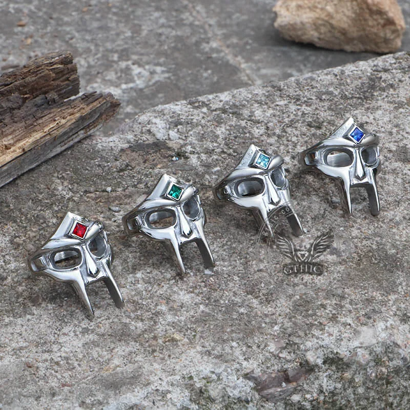 Commitment rings with sweet stones for promises -MF Doom Mask Gem-set Stainless Steel Ring