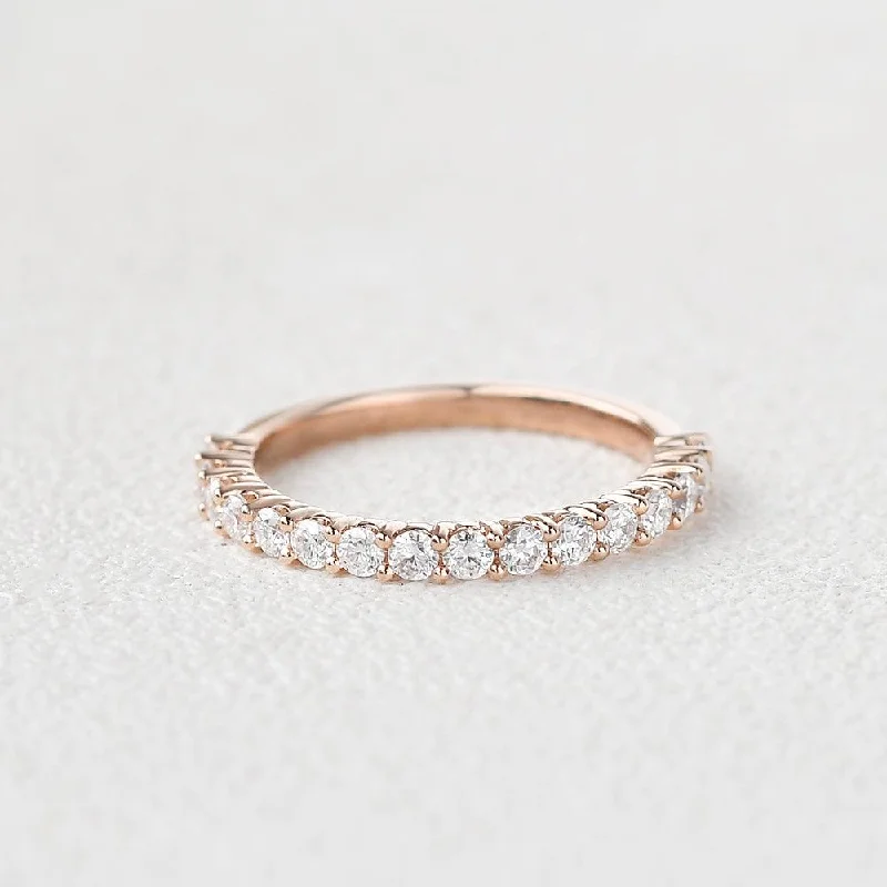 Woven rings with twisted bands for artistry -Minimalist Moissanite Half Eternity Stacking Ring