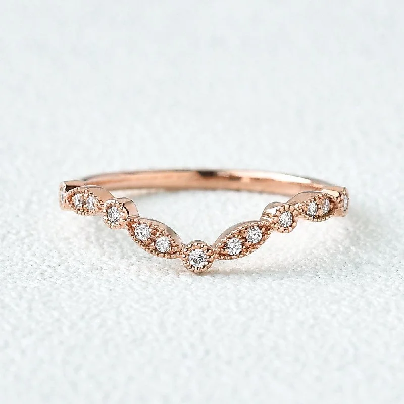 Rings featuring emerald stones for lush vibrancy -Moissanite Band V Shaped Rose Gold Ring