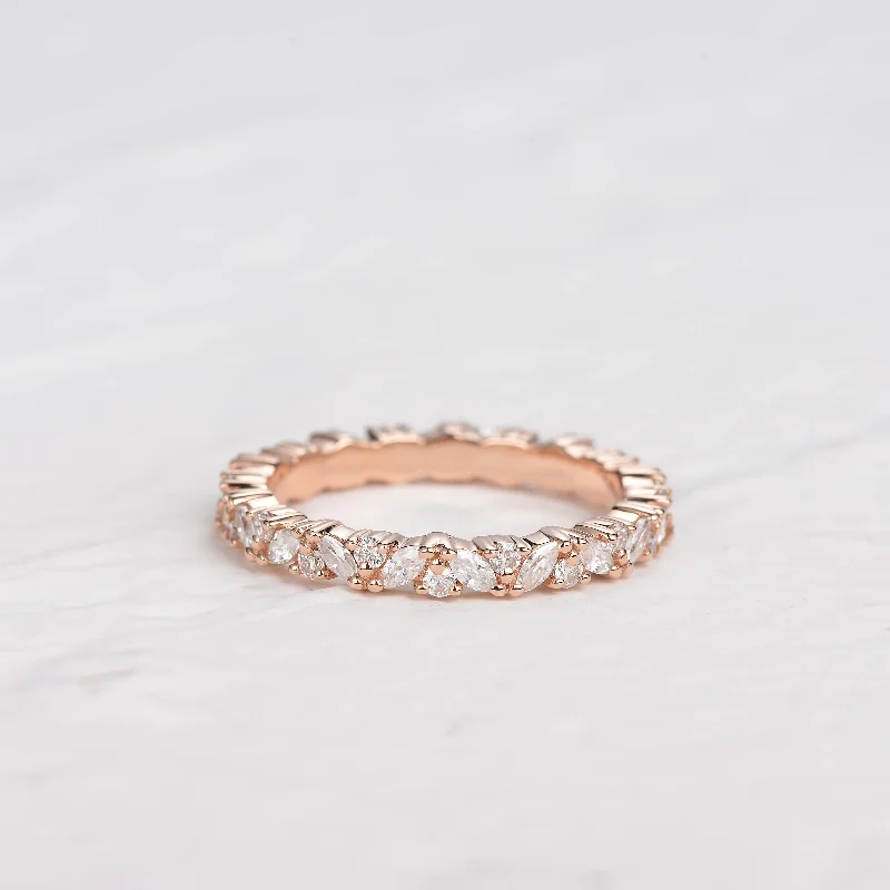 Striking rings with unique cuts for bold looks -Moissanite Full Eternity Cluster Stacking Ring