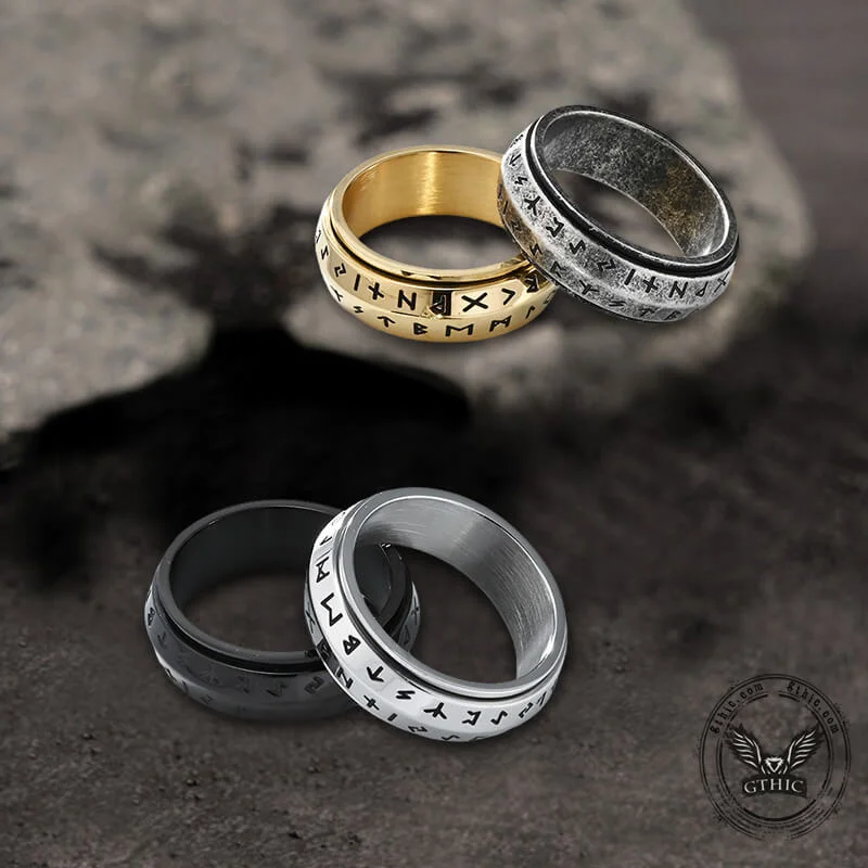 Vintage-style rings with detailed old-world craftsmanship -Nordic Viking Runes Stainless Steel Spinner Ring