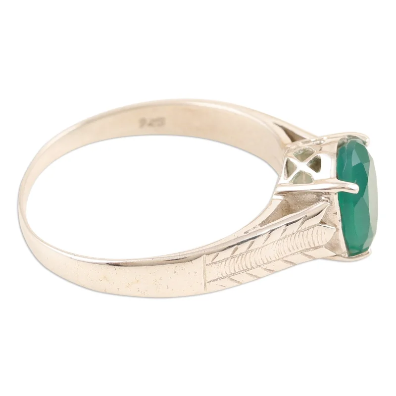 Dual-tone rings for mixing metal styles -Novica Handmade Celestial Green Onyx Solitaire Ring