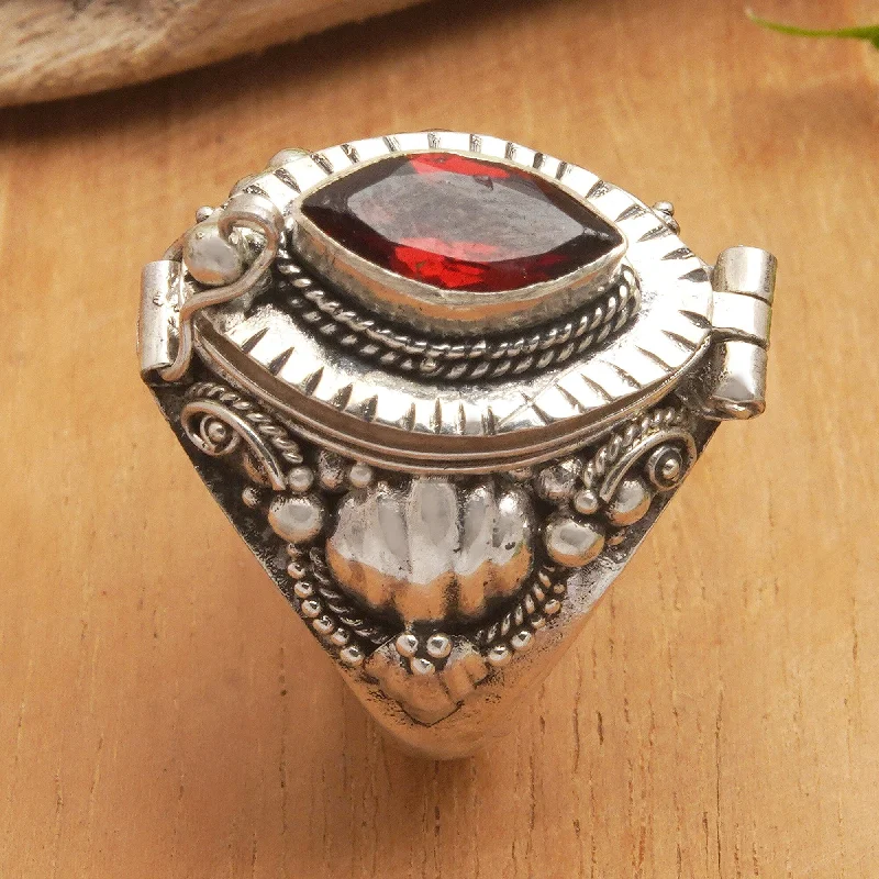 Rings perfect for trips with light design -Novica Handmade Color Of Passion Garnet Locket Ring