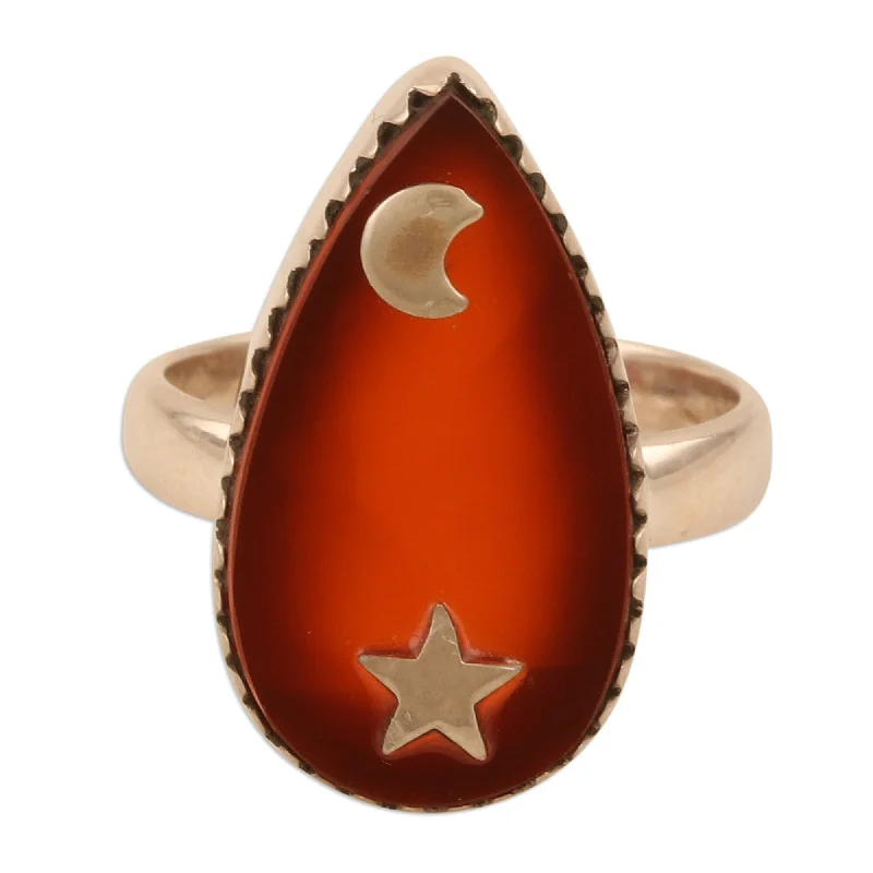 Rings featuring agate for natural stone stripes -Novica Handmade Confident Universe Carnelian Cocktail Ring