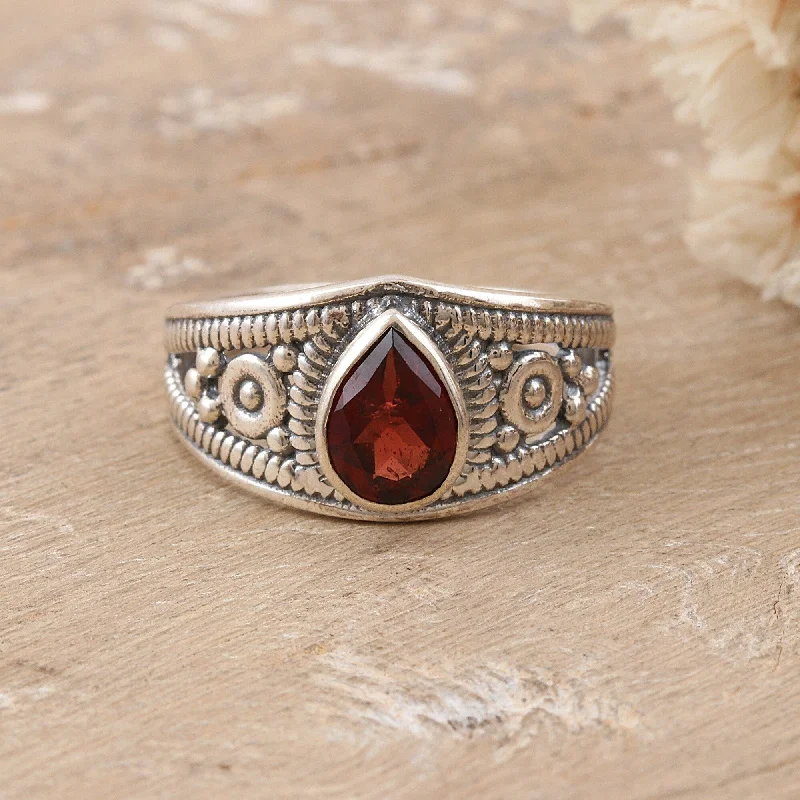 Rings made with lab stones for ethics -Novica Handmade Passion Drop Garnet Cocktail Ring