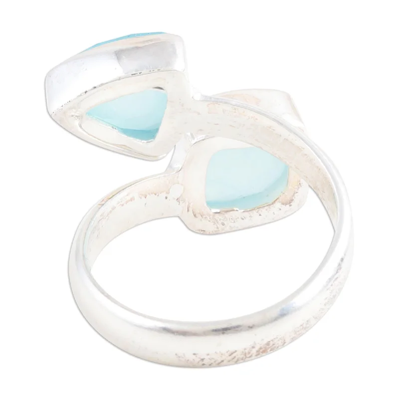 Glamorous rings showcasing brilliant oversized diamond stones -Novica Handmade Peace Horizon Chalcedony Wrap Ring