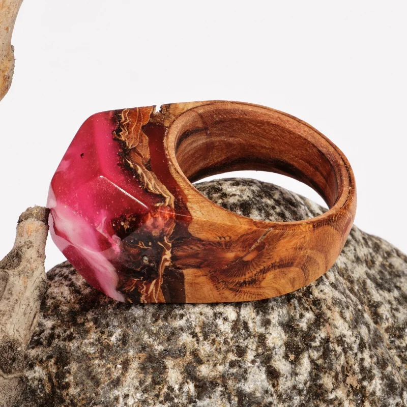 Rings featuring smoky quartz for subtle depth -Novica Handmade Pink Spectacle Wood And Resin Domed Ring