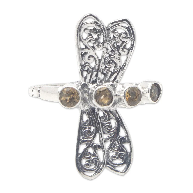 Rings crafted with recycled metals for eco-chic -Novica Handmade Prosperous Dragonfly Citrine Cocktail Ring