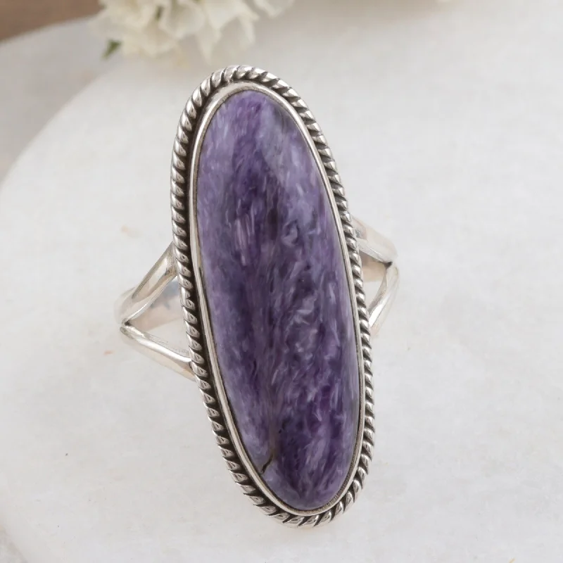 Rings with amethyst stones for purple elegance -Novica Handmade Storm Cloud Charoite Cocktail Ring