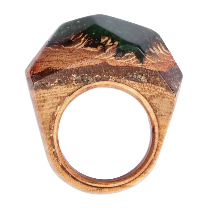 Woven rings with twisted bands for artistry -Novica Handmade Unparalleled Beauty Wood And Resin Domed Ring