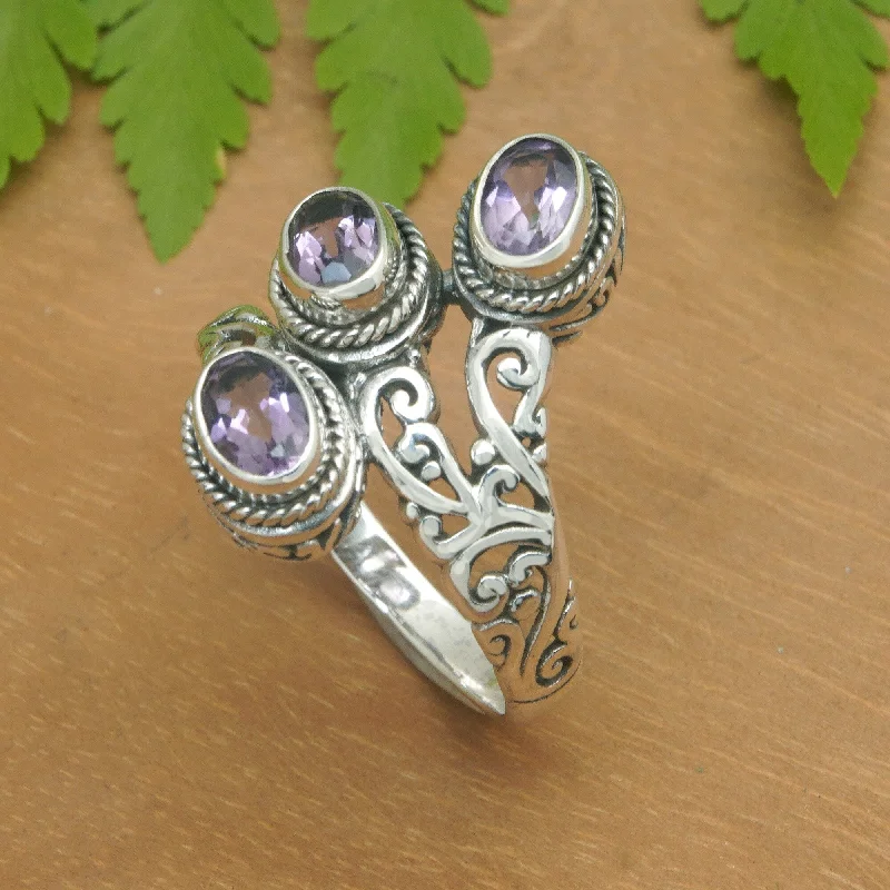 Rings featuring rose quartz for tender pink -Novica Handmade Wise Roots Amethyst Cocktail Ring