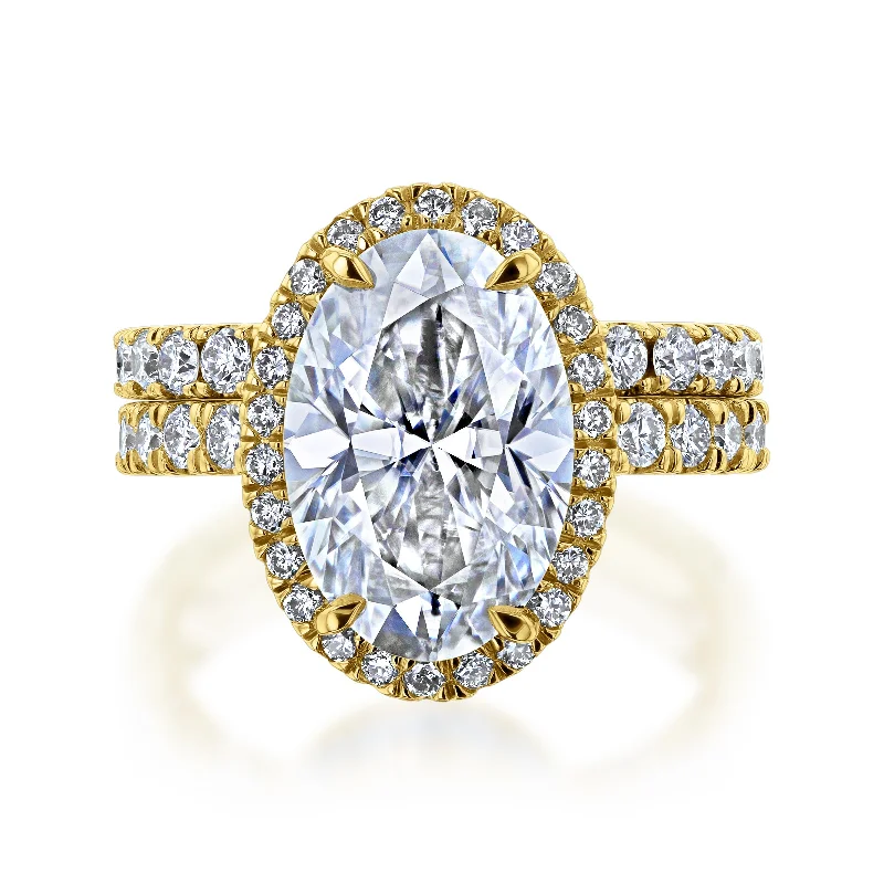 Thick rings designed for loud finger statements -Kobelli Grown - Olivia Bold Series Oval Halo Lab Diamond Bridal Set