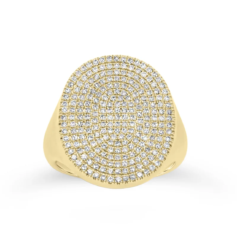 Gold rings bringing warm shine to fingers -Pave Diamond Signet Ring