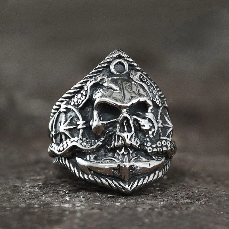 Slim rings ideal for delicate finger accents -Kraken Octopus Stainless Steel Skull Ring