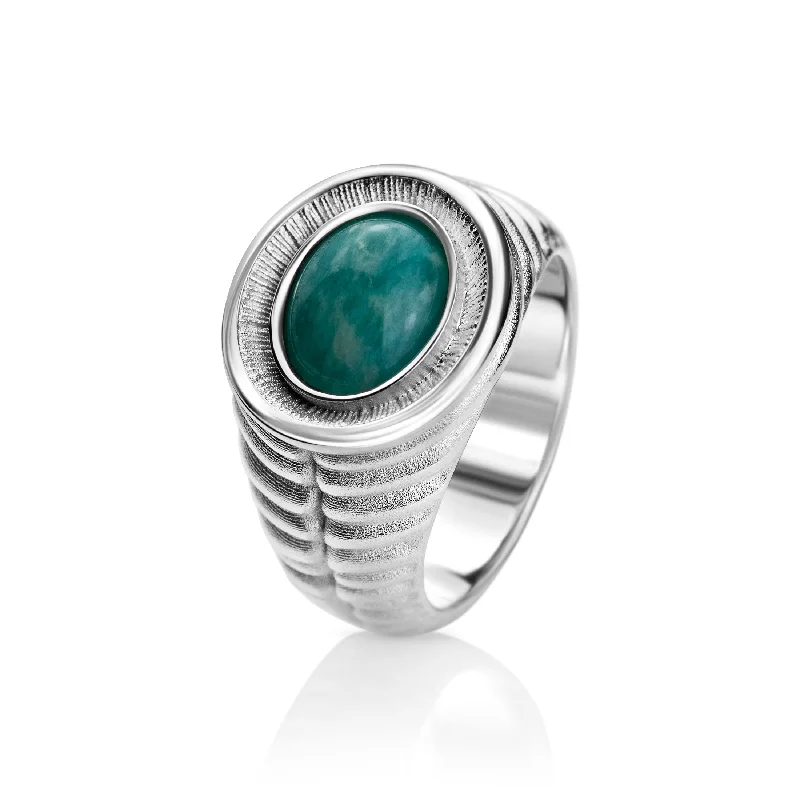 Slim rings ideal for delicate finger accents -Ribbed Amazonite Signet