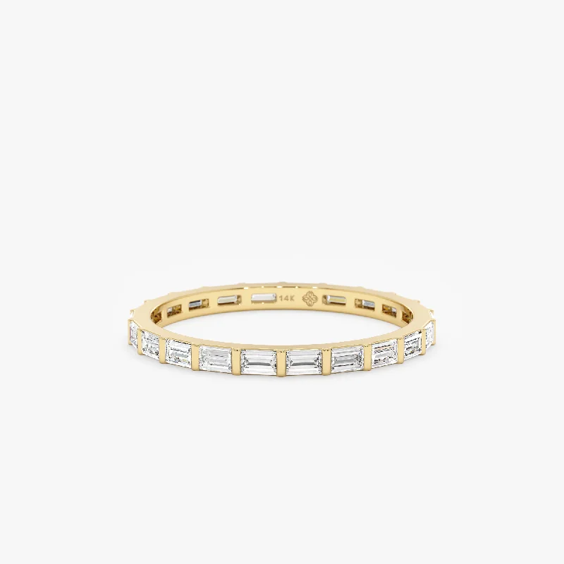 Dual-tone rings for mixing metal styles -Ribbed Baguette Diamond Eternity Band, Tullulah