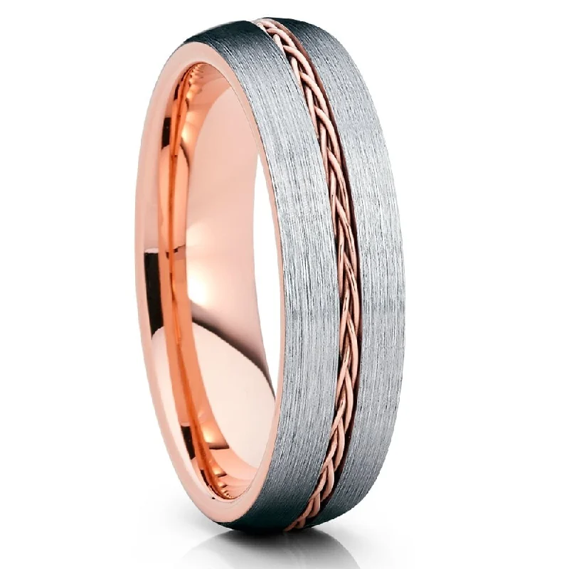 Striking rings with unique cuts for bold looks -Rose Gold Tungsten Ring 6Mm Comfort Fit Braid Wedding Anniversary Cobalt Free