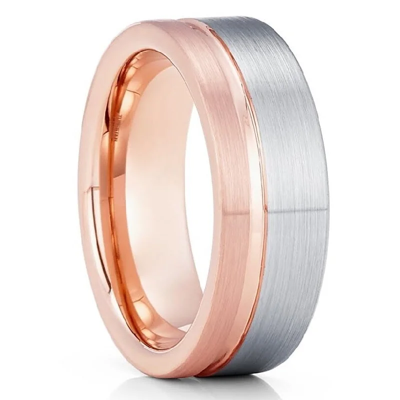 Gap rings with open bands for airiness -Rose Gold Tungsten Wedding Ring 8Mm Comfort Fit Anniversary Ring Sizes 715