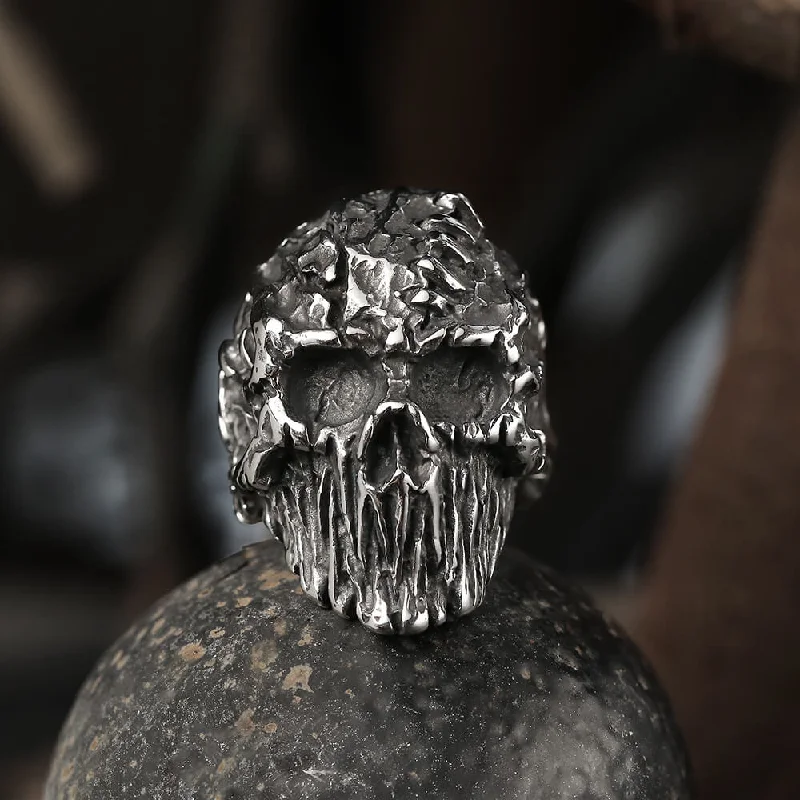 Gem-packed rings for colorful finger dazzle -Scar Crack Stainless Steel Skull Ring