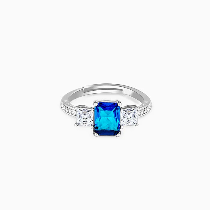 Rings featuring sapphire for rich blue sophistication -Silver Aqua Blue Baguette Ring