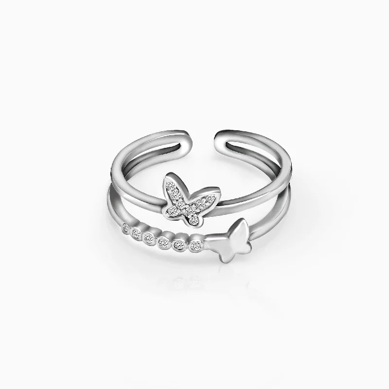 Rings inspired by rivers with flowing designs -Silver Layered Butterfly Ring