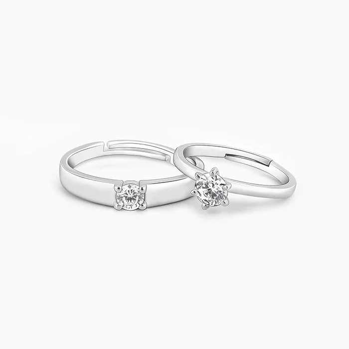 Secure rings with flush stones for safety -Anushka Sharma Silver Minimal Couple Rings