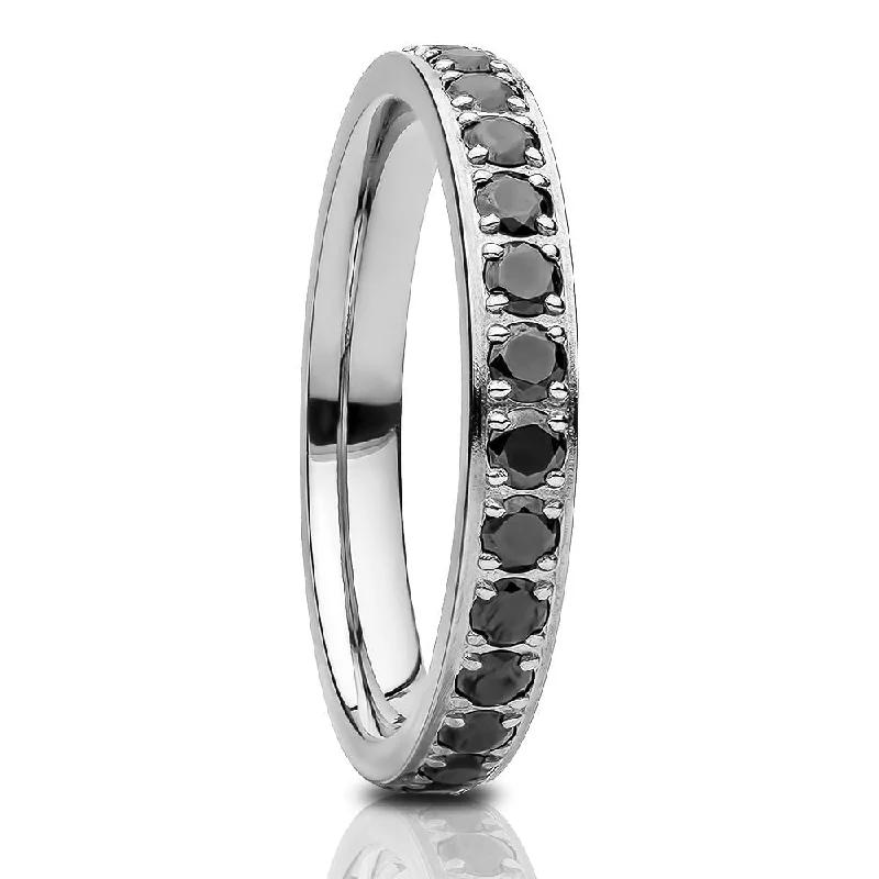 Rings featuring moonstone for glowing mystic charm -Silver Titanium Eternity Ring 3Mm Black Cz Comfort Fit Lab Created Gem