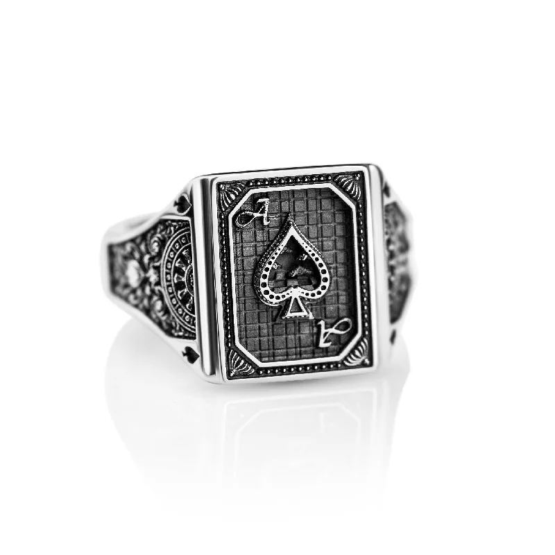 Rings featuring floral stones for gentle romance -The Ace Of Spades Signet