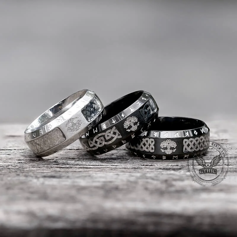 Rings featuring kyanite for cool blue rarity -Tree Of Life Knot Stainless Steel Band Ring