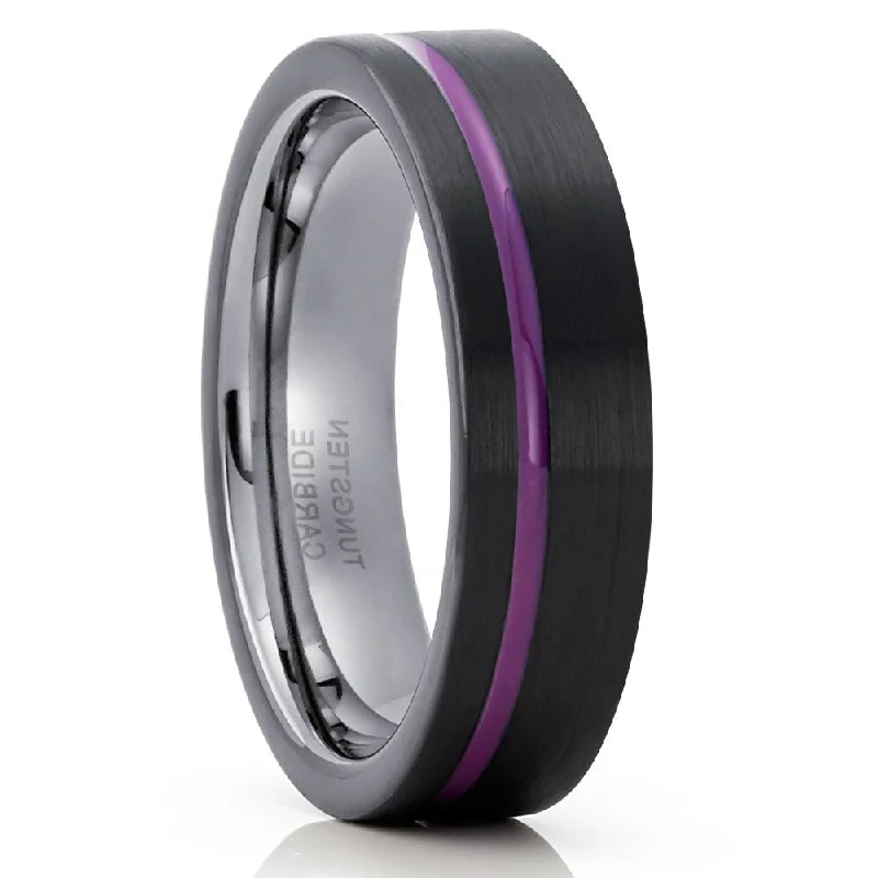 Natural stone rings for raw earthy appeal -Tungsten Carbide 6Mm Purple Wedding Engagement Ring Comfort Fit Anniversary Band