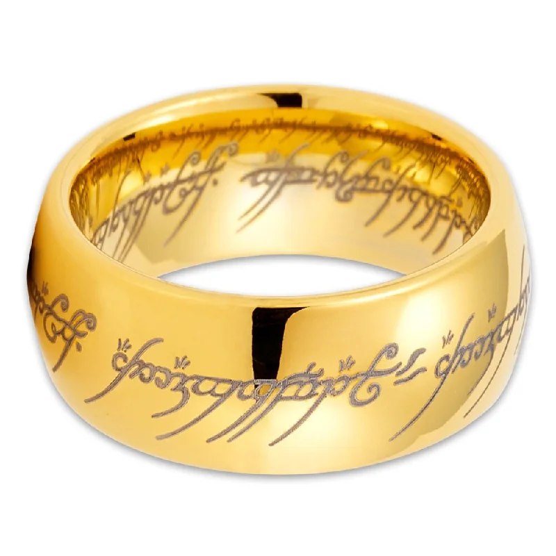 Rings inspired by forests with natural designs -Tungsten Wedding Ring 10Mm Yellow Gold Lord Of The Rings Comfort Fit Sizes 714