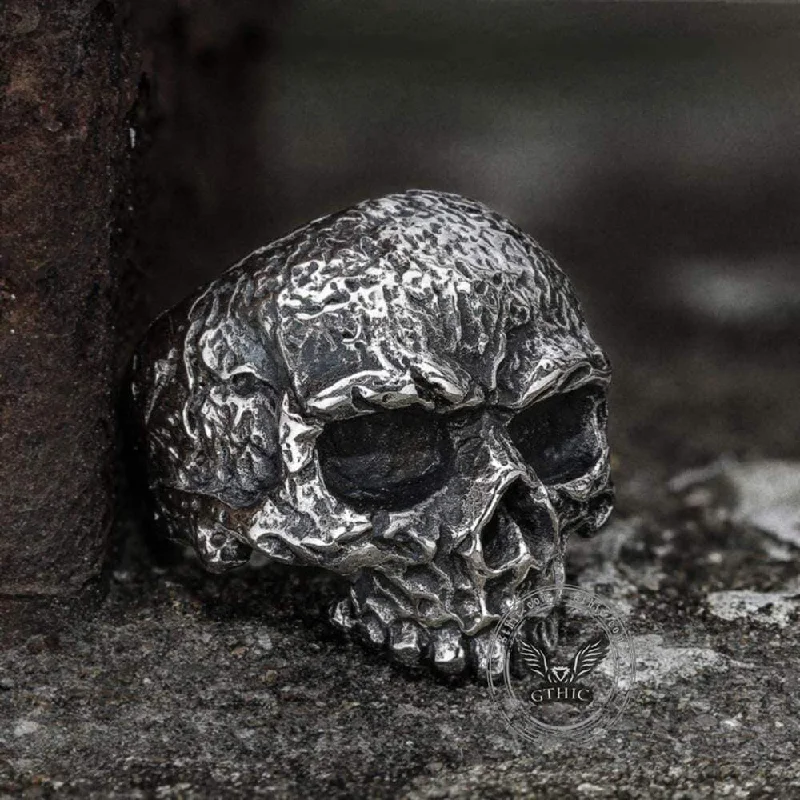 Gap rings with open bands for airiness -Vintage Rugged Stainless Steel Skull Ring