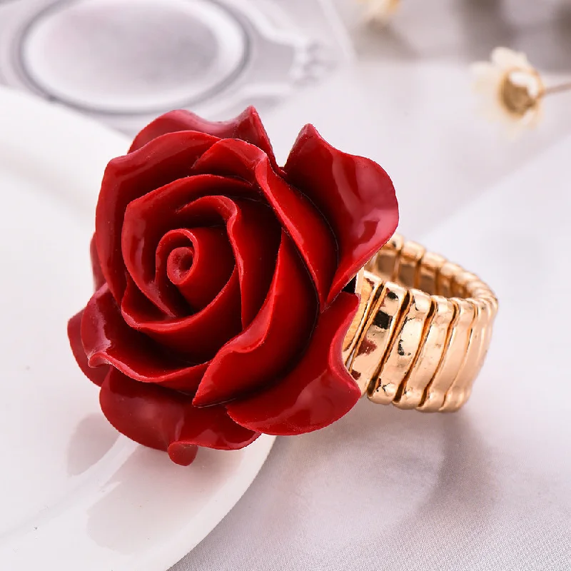 Gem-packed rings for colorful finger dazzle -Wholesale of Red Rose Copper Rings