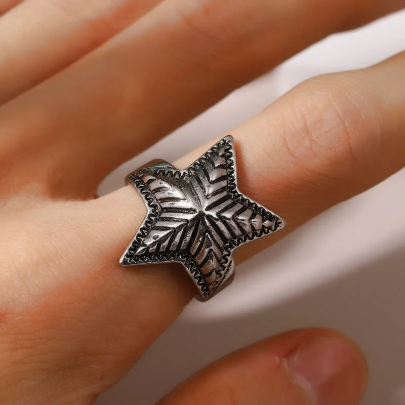 Rings inspired by vintage with gem flair -Wholesale Vintage Five-pointed Star Open Alloy Ring