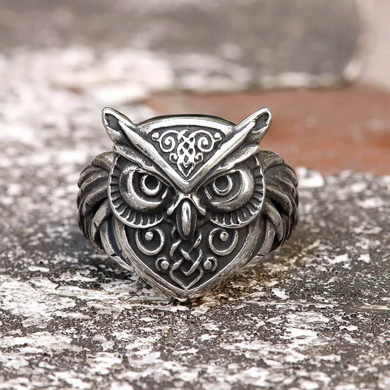 Stylish rings perfect for adding flair to outfits -Wisdom Owl Stainless Steel Viking Ring