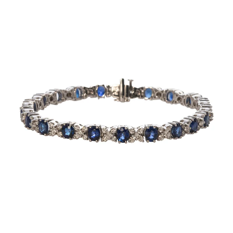 Bracelets and bangles perfect for mixing with others -10ct Oval Sapphire & Diamond Cluster 18K White Gold Tennis Bracelet