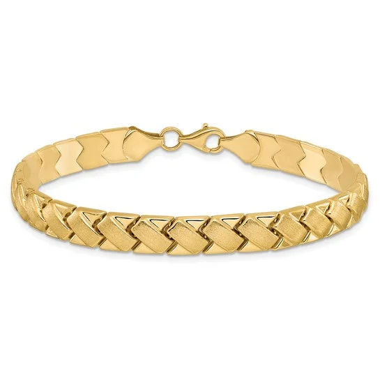 Sharp bracelets and bangles for modern wrist elegance -10K Polished and Brushed Basketweave Link Bracelet