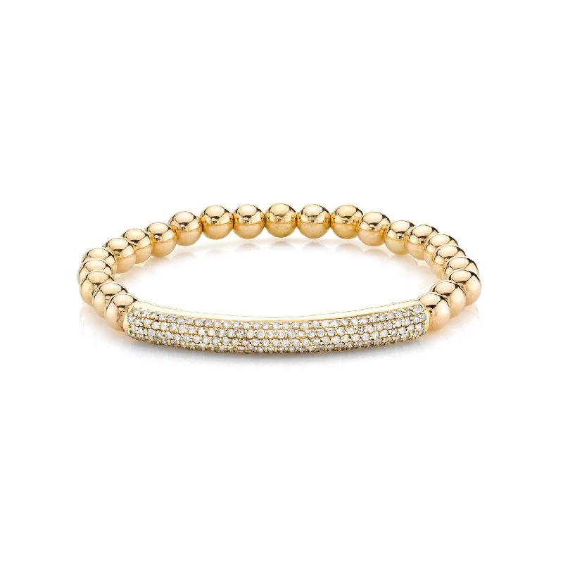 Drop bracelets and bangles with long stone charms -14K Gold 6mm Beaded Bracelet with Diamond Bar