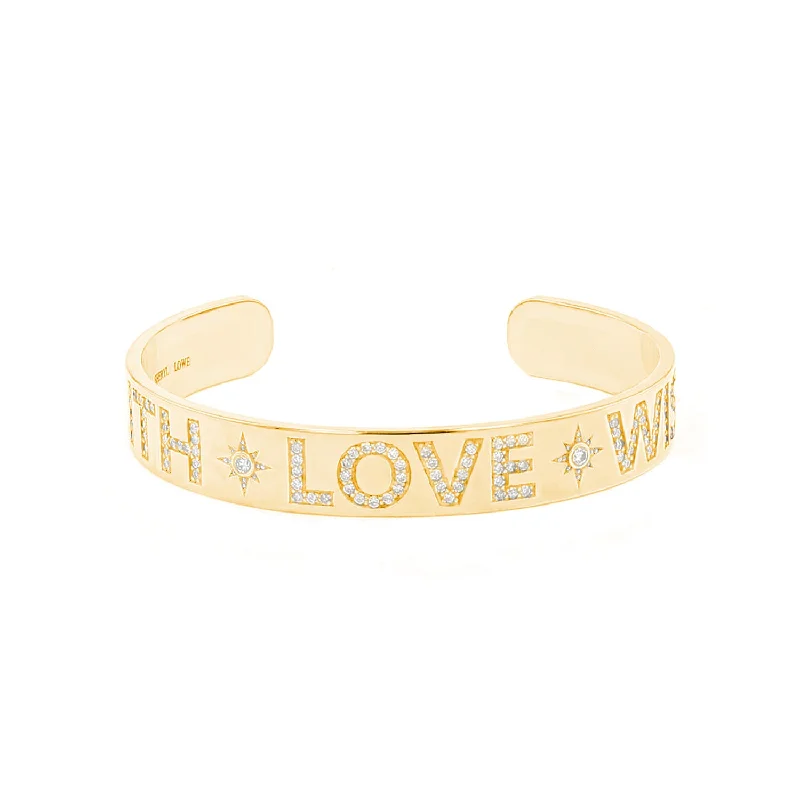 Clear bracelets and bangles with quartz stone elegance -14k Faith Love Wisdom Diamond Cuff Bracelet