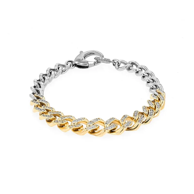 Two-tone bracelets and bangles for metal mixing -14K Gold Diamond & Silver Tapered Curb Chain Bracelet