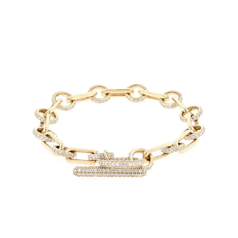 Clear bracelets and bangles with quartz stone elegance -14K Gold Pave Diamond Soho Link Toggle Bracelet