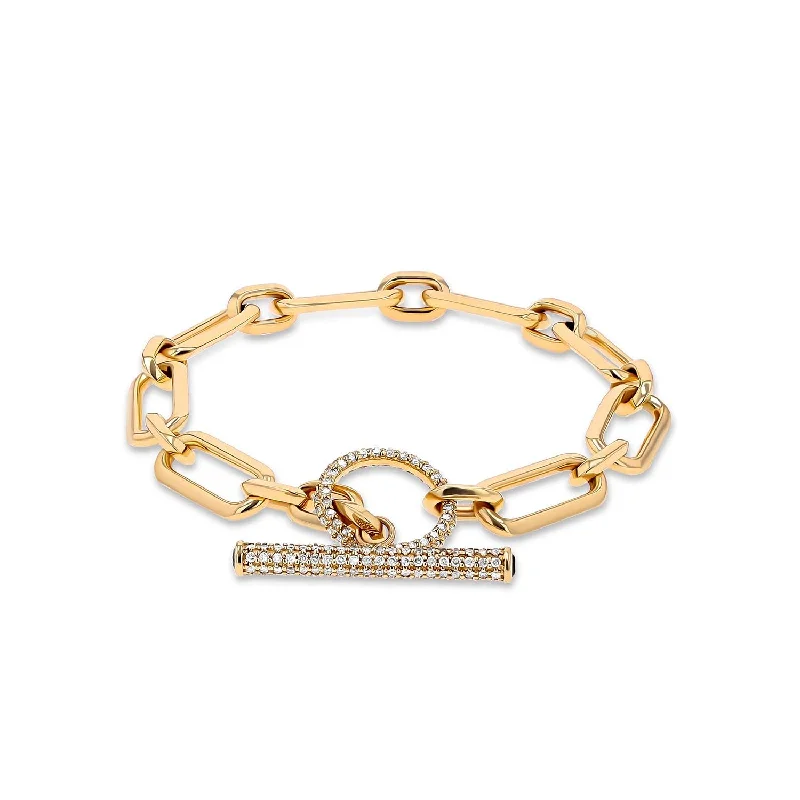 Drop bracelets and bangles with long stone charms -14K Gold Gwyneth Link Bracelet with Pave & Sapphire Toggle