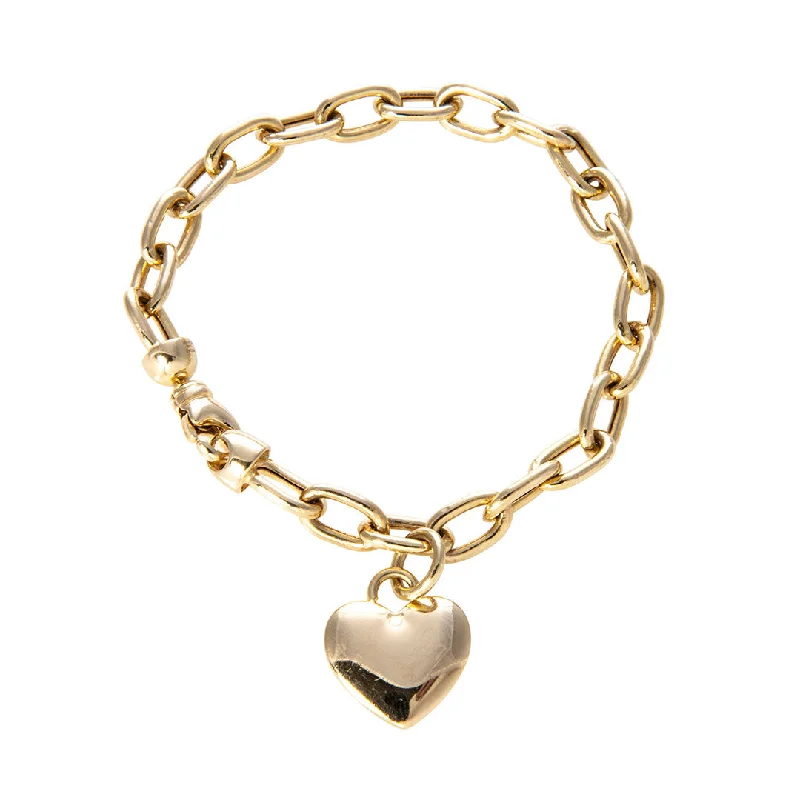 Old-style bracelets and bangles with antique stone settings -14K Yellow Gold Heart Charm Link Bracelet