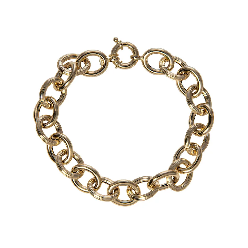 Retro bracelets and bangles with vintage stone charm -14K Yellow Gold Italian Mixed Medium Oval Link Bracelet